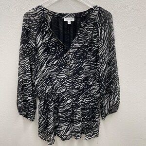Calvin Klein Black & Beige Animal Print Top Elastic Waist Size Large